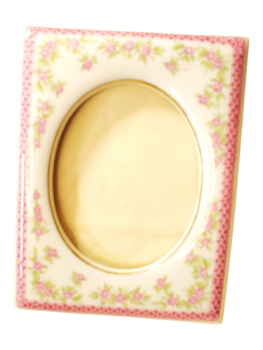 Lefton Floral Pink Porcelain Oval Photo Frame